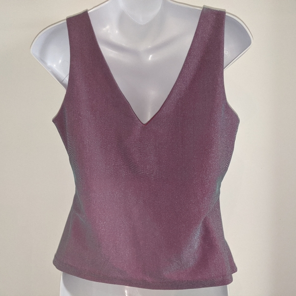 3/$25 Suzy Shier Iridescent Sparkly Purple Pink V Neck Tank Vintage - Picture 3 of 8
